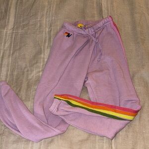 Aviator Nation Purple Kids Sweatpants with Rainbow Side Stripes
